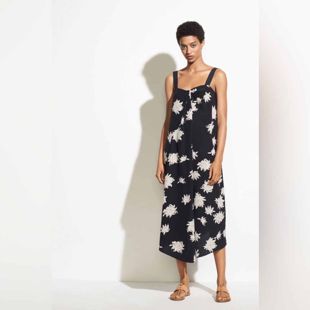 Vince. Draped Chrysanthemum Sleeveless Midi Dress